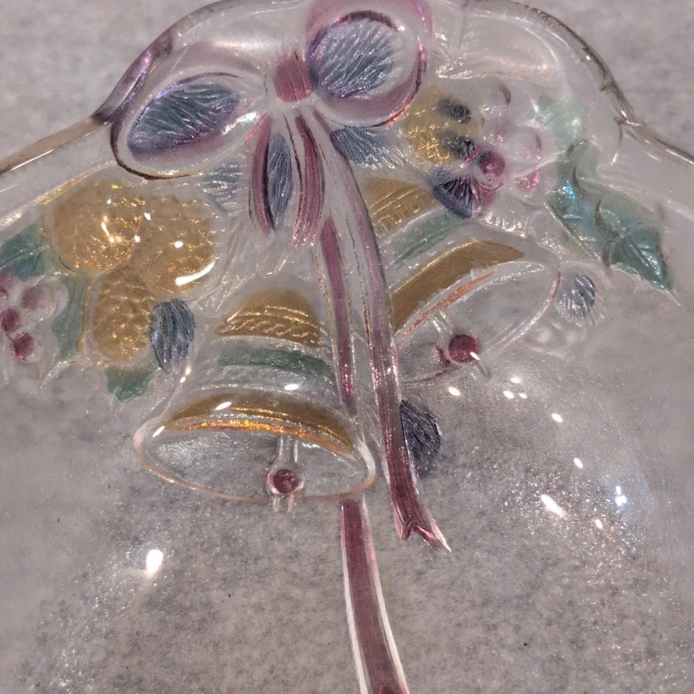 Mikasa Celebrations Holiday Bells‎ Colored Glass Oval Basket Christmas Handle - Picture 6 of 10